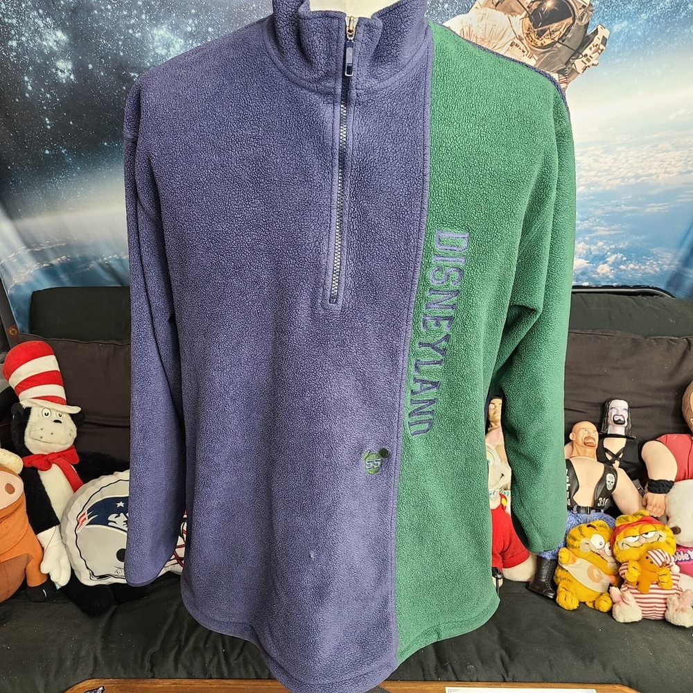 Disneyland 55 Year Anniversary 1/4 Zip Fleece Pullover‎ Green and Navy Sz XL